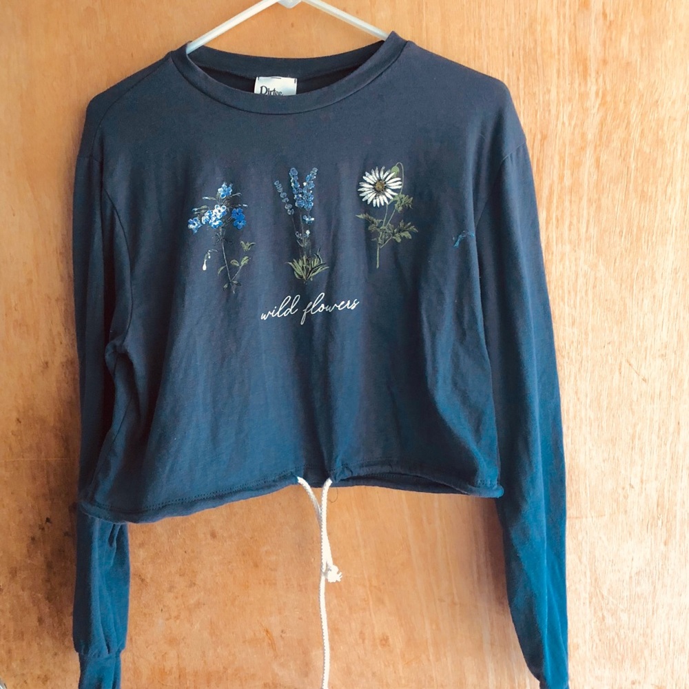 Gray graphic longsleeve crop top